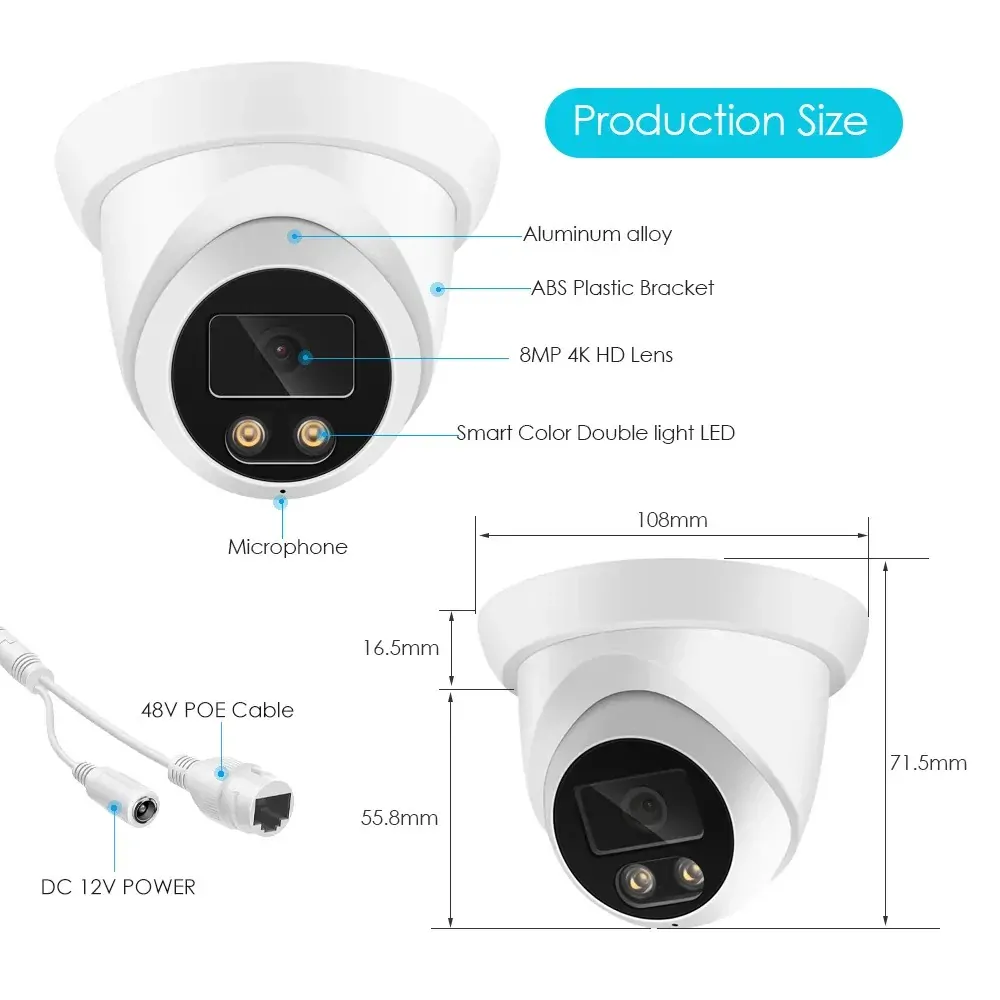 4K 8MP IP kamera Dome IR